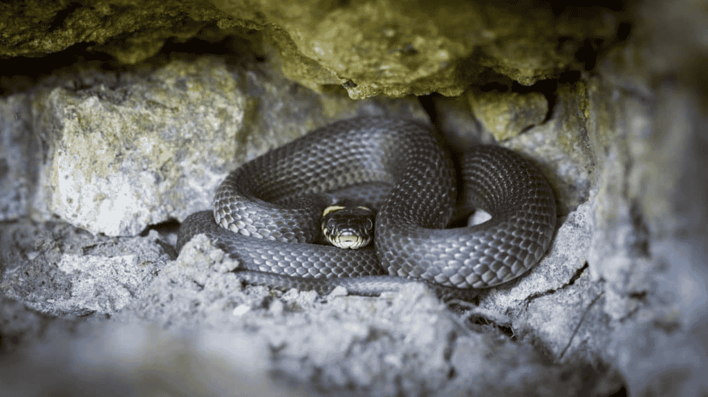 How do snakes survive during hibernation?